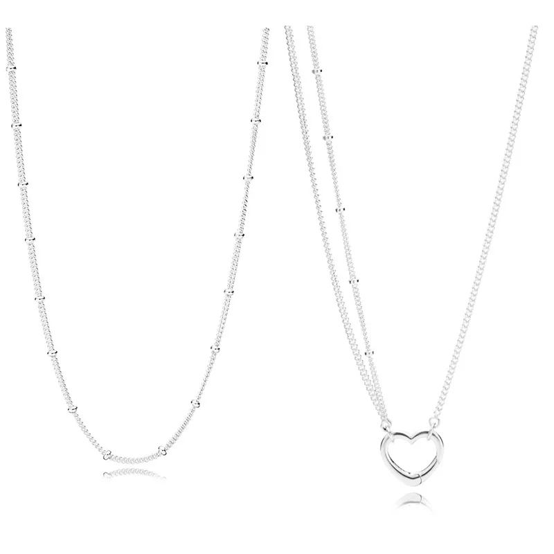 

925 Sterling Silver Pendant Necklace 70CM Hollow Love Heart Pendants & Necklaces Women Sterling Silver Jewelry