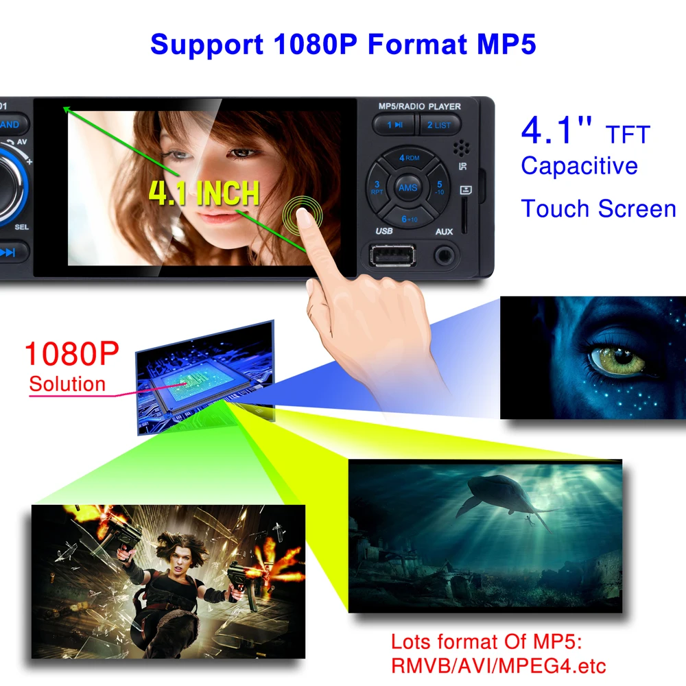 JSD-3001 музыкальный видео плеер 4,1 ''1080 P сенсорный экран MP3 MP4 MP5 4*50 Вт Bluetooth FM радио приемник 3001 Поддержка камеры