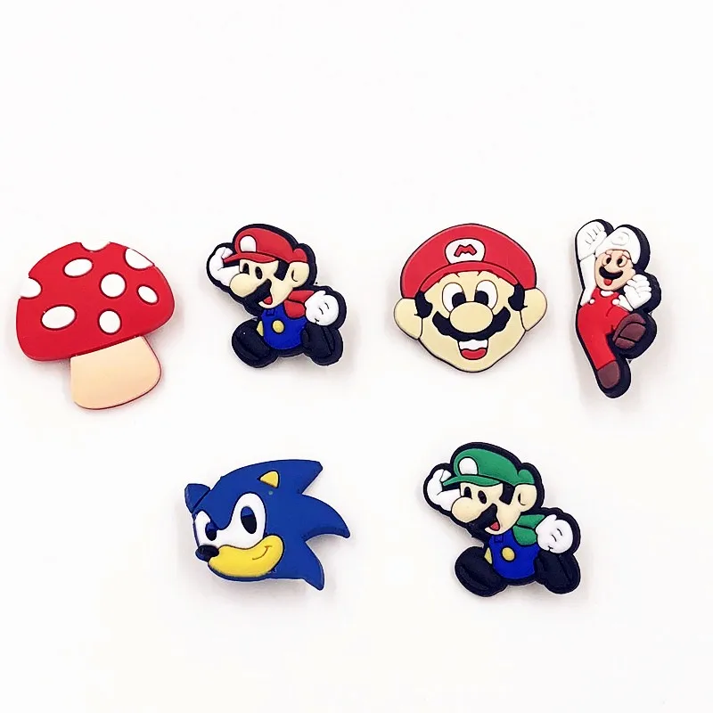 

6PCS Super mario bros Mushroom character PVC Figures Pinbacks Pins Badges Brooches Badge Bags clothes Accessories children gift