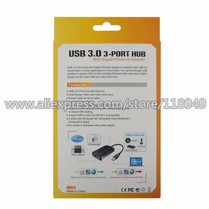 20 шт. CY U3-136 черный супер скорость 5 Гбит/с USB 3,0 3 порта концентратор с 1000 м гигабитный сетевой Ethernet адаптер, по FedEx