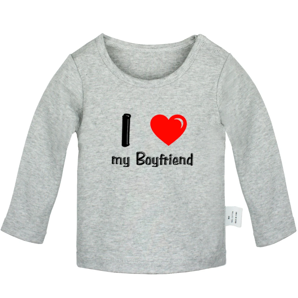 Забавные футболки для новорожденных с надписью I Love My Boyfriend и однотонные длинными
