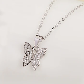 

Pure 925 Sterling Silver Necklace Jewelry Wholesale sterling-silver-jewelry Crystal Butterfly Pendant Necklaces for Women GTN067