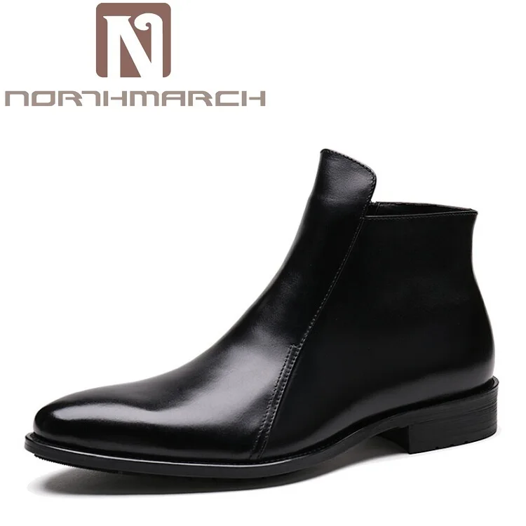 

NORTHMARCH Autumn Winter Shoes Men Genuine Leather Ankle Boots New 2018 Brand Comfortable Winter Men's Chelsea Boots Wine Red
