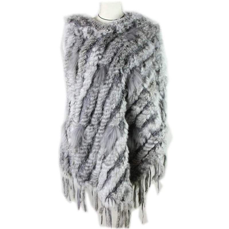 

2019 Women Genuine Rabbit Fur Shawls Natural Rabbit Fur Knitted Wrap Real Rabbit Fur Poncho Genuine Fur Outerwear Coats