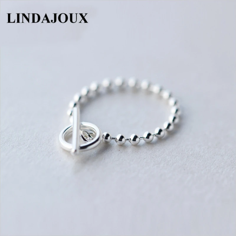 LINDAJOUX 925 пробы Серебряное кольцо с пряжкой и бусинами для женщин S925 Размер кольца