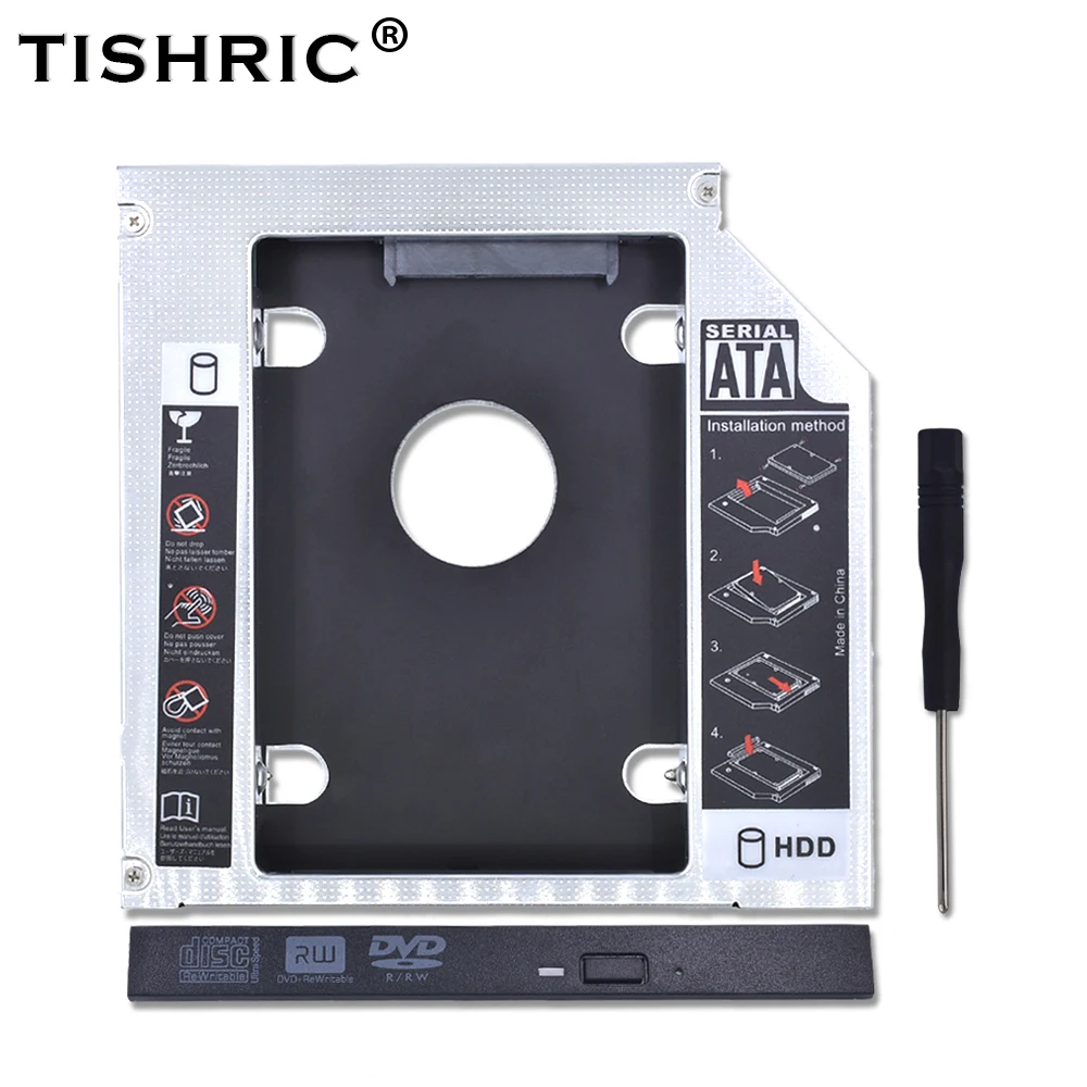  For Notebook ODD DVD-ROM Optibay Aluminum 2nd HDD Caddy 12.7mm IDE to SATA With front Pannel 2.5 In