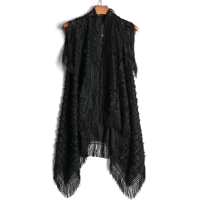 

Spring autumn men fashion tassel punk hip hop long vest nightclub DJ stage cloak costume men casual sleeveless jacket waist coat