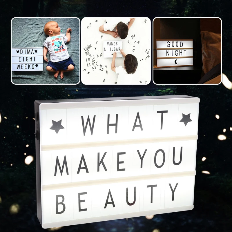 

A4 Size Cinema Lightbox Children DIY Message Board With Black Letters/Numbers USB/AA Battery Powered Portable Cinema Box