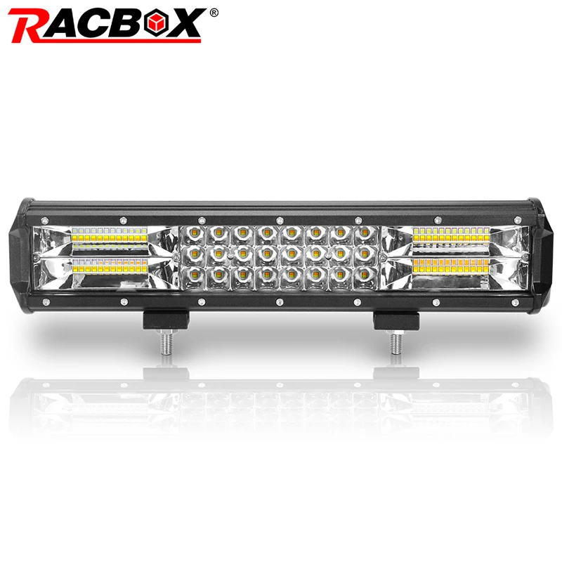 

RACBOX 15 Inch 216W Dual Color Temperature LED Strobe Light Bar Combo Beam Auto Fog Light Daytime Running Light DRL Headlight