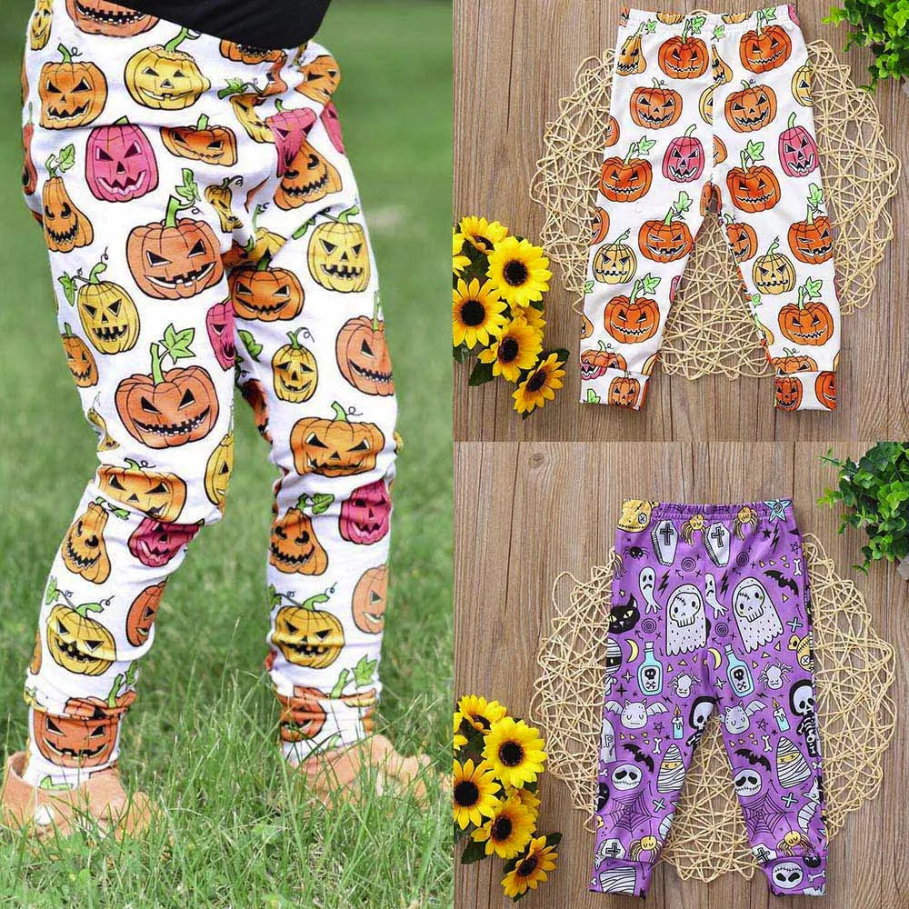 MUQGEW Halloween Pumpkin Bat Print pants Toddler Kids Baby Pumpkin