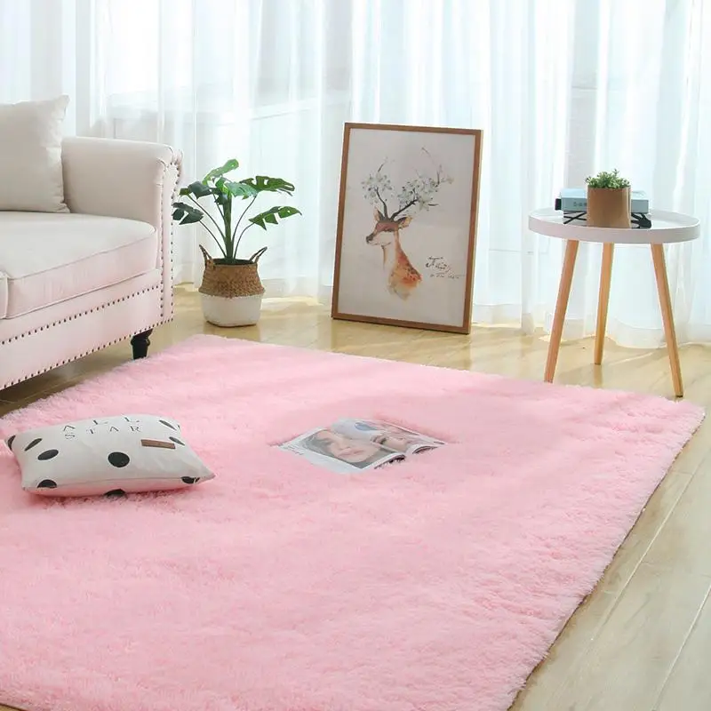 Nordic pink living room carpet Long hair bedside blanket living room coffee table rug girl bedroom floor mat non-slip rug