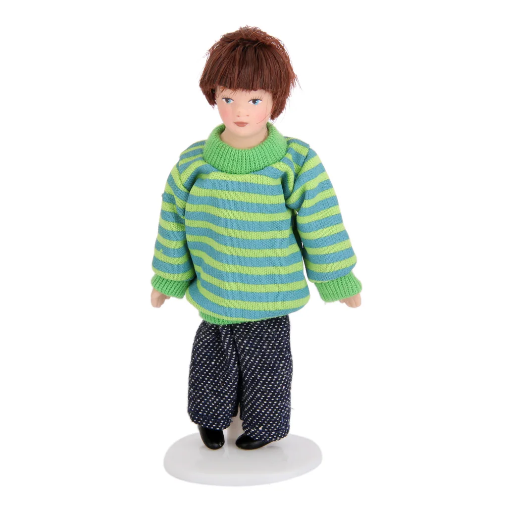 1/12 Scale DollHouse Miniature Figures Porcelain Dolls Brown Hair Little Boy