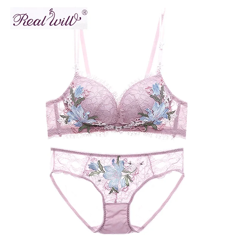 Realwill adjustable bra Set embroidered bra Lace bra soutien gorge push up Sexy elegant top and lingerie comfortable panty