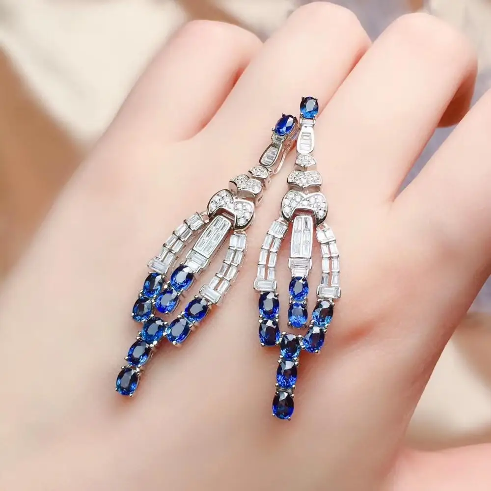 Серьги с натуральным сапфиром, 20 шт, 3*4 мм, драгоценный камень,, натуральный настоящий сапфир, серебро 925 пробы