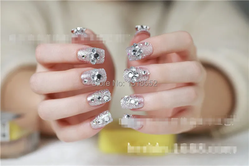 Free Ship Yd18 New Vogue Blink Silver Elegant Cute French Punk Bride Full Nails Tips False Artificial Manicure Handmade No Glue Glue Ingredients Glue On Artificial Nailsglue Swarovski Aliexpress