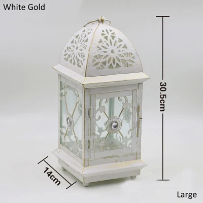 white gold large Марокканские акценты решетки античные зеленые золотые акриловые украшения для дома Железный фонарик со свечой - Цвет: white gold large