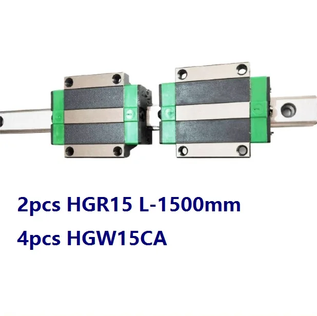 2pcs China made HGR15 L-1500mm linear guide / rail+ 4pcs HGW15CA / HGW15 linear blocks carriage flanged CNC parts