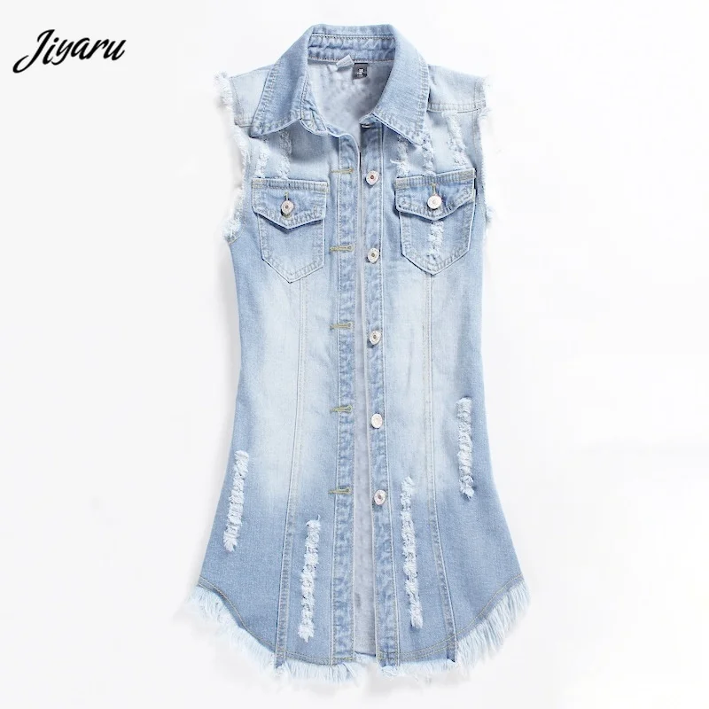 1piece Women Tassel Denim Vests Girl Turn down Collar Clothing Female