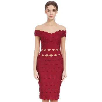 

Haute couture Slash neck bandage celebrity body con sexy women party dresses wholesale