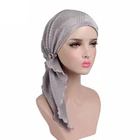 Muslims Women Ruffle Turban Hat Scarf Cotton Chemo Beanies Chemotherapy Bonnet Caps Bandana Headscarf Head Wrap Cancer Hair Loss 2