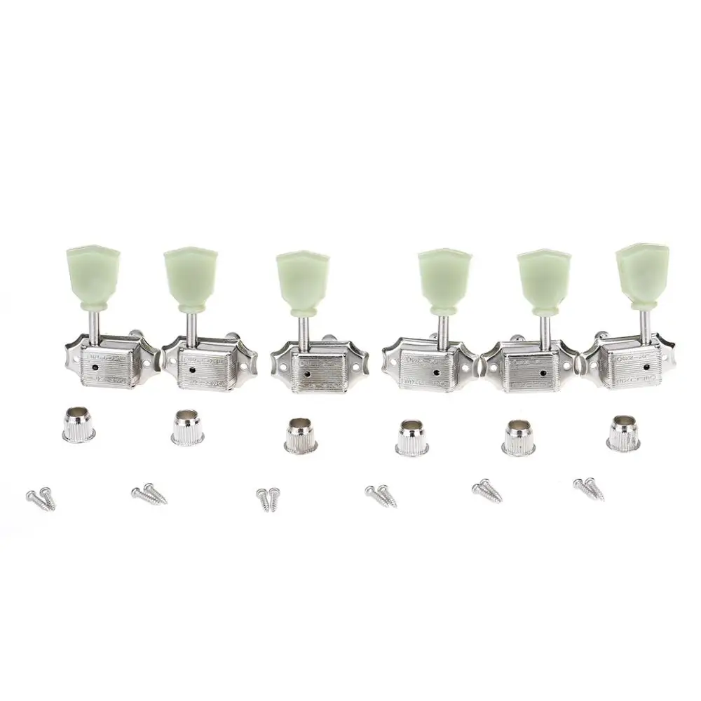 Wilkinson 3R3L Deluxe Vintage Keystone Guitar Tuners Machine Heads Tuning Pegs Keys Set for Gibson or Epiphone Les Paul, Nickel