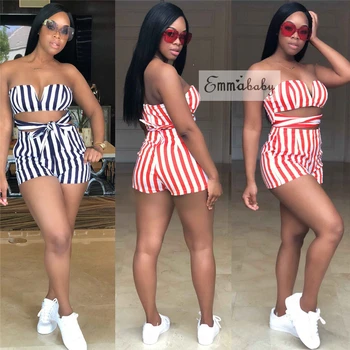 

New Fashion Sexy Women Jumpsuit Playsuit Striped Printed Off Shoulder Sexy Bandage Rompers Push Up Padded Sleeveless Jumpsuit