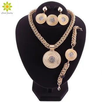

Big Jewelry Sets For Women Wedding African Beads Jewelry Set Crystal Pendant Necklace Earrings Indian Ethiopian Jewellery