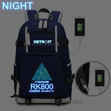 WISHOT игра Детройт: стать человеком рюкзак rk800 сумка на плечо дорожная школьная сумка usb зарядка сумка для ноутбука светящаяся сумка