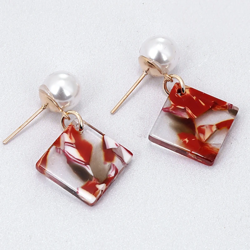 

Simple Square Acrylic Pendant Imitation Pearl Stud Earring Color Bohemian Style Jewelry For Female Accessories New2019
