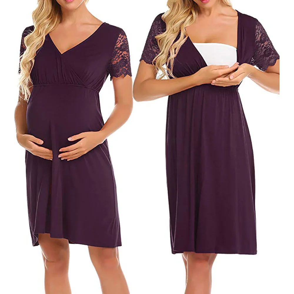 Maternal Pajamas Lace Pregnancy Nursing Sleepwear V Neck Breastfeeding