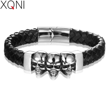 

XQNI Punk Style 5 Designs For Choices Geometrically Irregular Graphics Genuine Leather Bracelet For Men Hand Jewelry For Gift