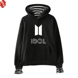 BTS IDOL Bangtan мальчики Kpop моды поддельные из двух частей толстовки Для женщин с длинным рукавом 2018 Лидер продаж толстовки с капюшоном