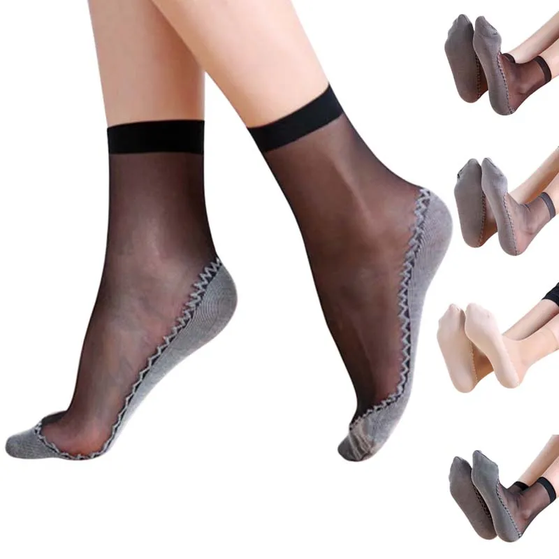 

1 Pair Spring Summer Women Soft Socks Casual Non-Slip Bottom Splice Fashion Transparent Ladies Girls Thin Silk Sock IK88