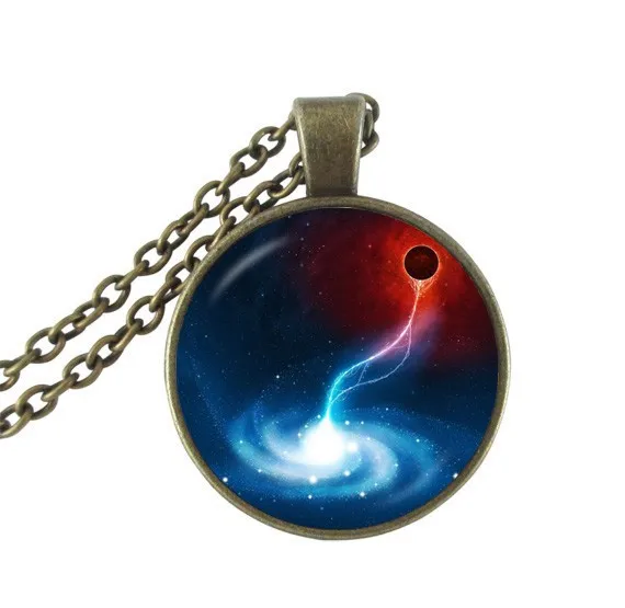 Голубое пространство посеребренное ожерелье цепочка Ожерелье Стеклянный Купол подвеска с изображением галактики планеты заявление ожерелья Туманность neckless для женщин HZ1