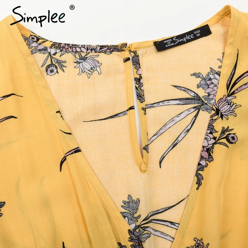 Simplee V шеи печати boho Летний комбинезон с оборками коротким рукавом сексуальный