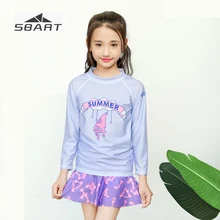 Sbart с длинным рукавом для плавания, костюм для девочек с юбкой комплект из 2 предметов, костюм Фиолетовый УФ раздельный купальник лайкра мультипликационный проект; Пляжный наряд