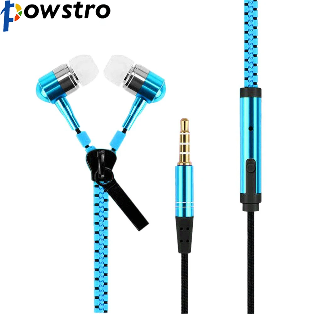3.5 mm Zipper In ear Metal Bass Earphone Stereo Music Wired Earpieces