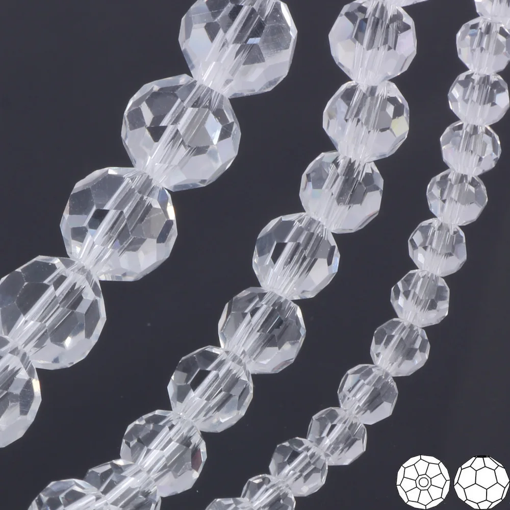 

OlingArt 3/4/6/8/10/12mm Round Glass Beads Rondelle Austria 32 faceted crystal Clear crystal color Loose bead DIY Jewelry Making