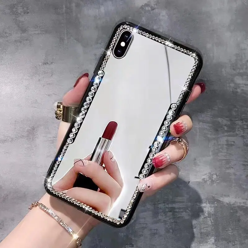 

Luxury Glitter Diamond Mirror Glass Phone Case For iphone XS Max Case For iphone XR X 6S 6 7 8 Plus Cover Hard PC Back Cases