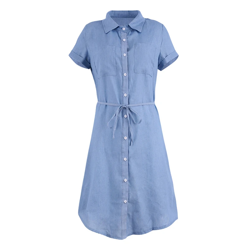 Moda mujer Denim vestido Turn-down Collar manga corta vestido de las mujeres otoño 2018 botón cintura Correa Mini Jeans camisa vestido Ropa