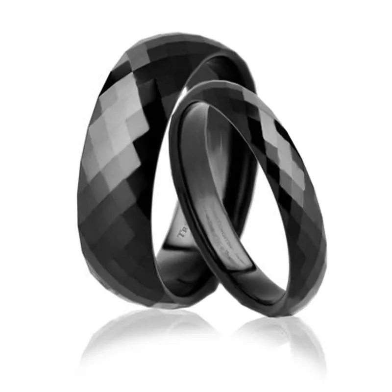 

288 DiamondFaceted Black Ceramic Wedding Band Width - 4mm
