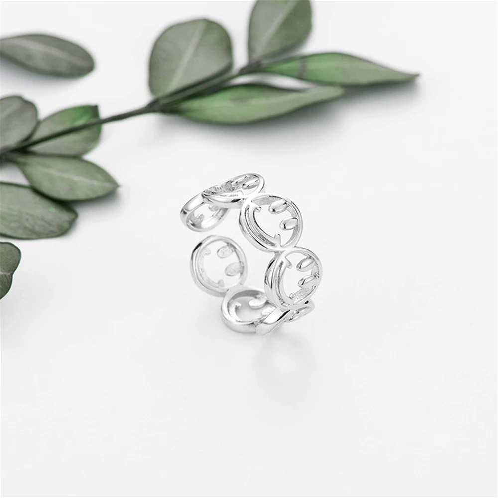 

R020 S925 Sterling Silver Female Ring Opening Adjustable Smile Faces Silver Rings Fine Jewelry