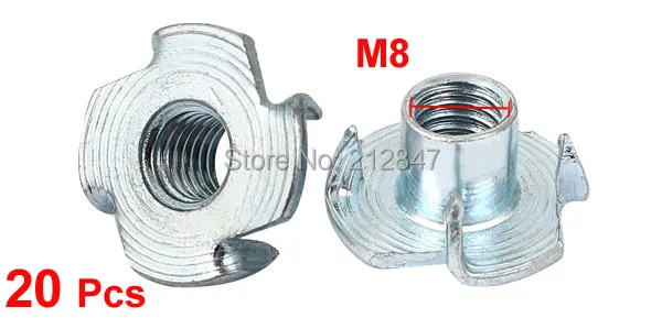 20 Pcs M8 Metric 4 Prongs Pronged Tee Nuts for Wood Furniture