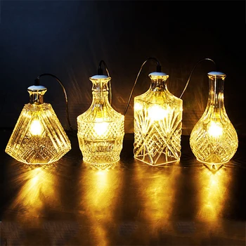 

Nordic personality led pendant light single head glass engraved wine bottle lamps for living room kitchen restaurant cafe bar
