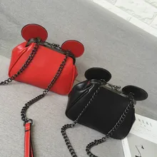 2016 Cute cartoon stylish black & red mini chain shoulder bag casual ladies across body messenger bag pu leather purse flap