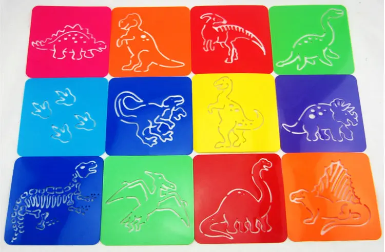 12 шт./лот. Океан Животных Художественный трафарет подарки на день рождения трафареты для рисования детский сад Искусство и ремесла для раннего развития игрушки - Цвет: Dinosaur