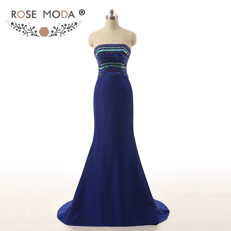 Роза Moda без бретелек темно-Пол Длина платье для выпускного вечера горный хрусталь Русалка Выпускные платья официальная Вечеринка платье 2018