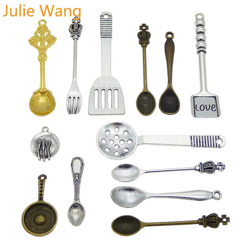 Julie Wang, 12 шт., кухонная лопатка, кастрюля, вилка, амулеты, сплав, посуда, браслет, ювелирные изделия, подвеска, металлический аксессуар