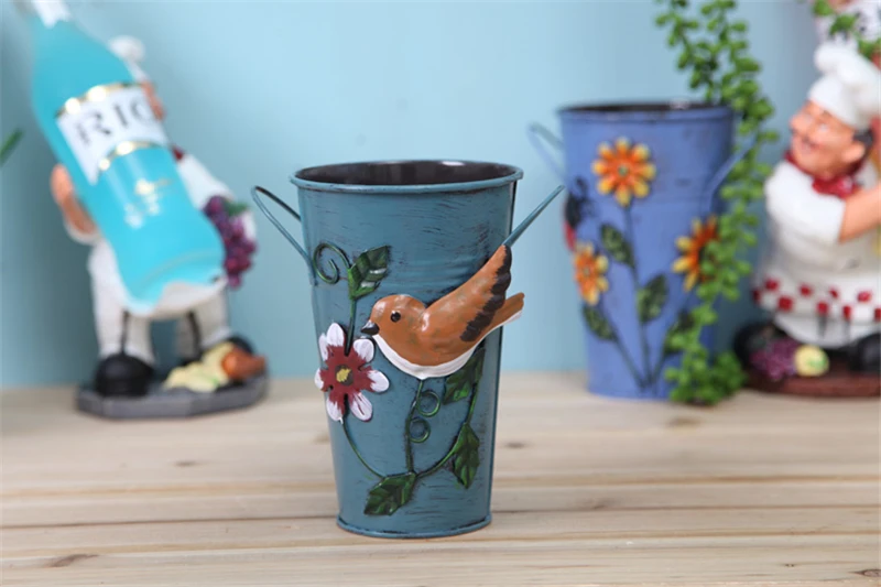 Ретро металлическая ваза креативная Zakka абстрактные сушеные цветы орнамент домашний кофе настольное украшение 3D рельефный узор ведра для цветов