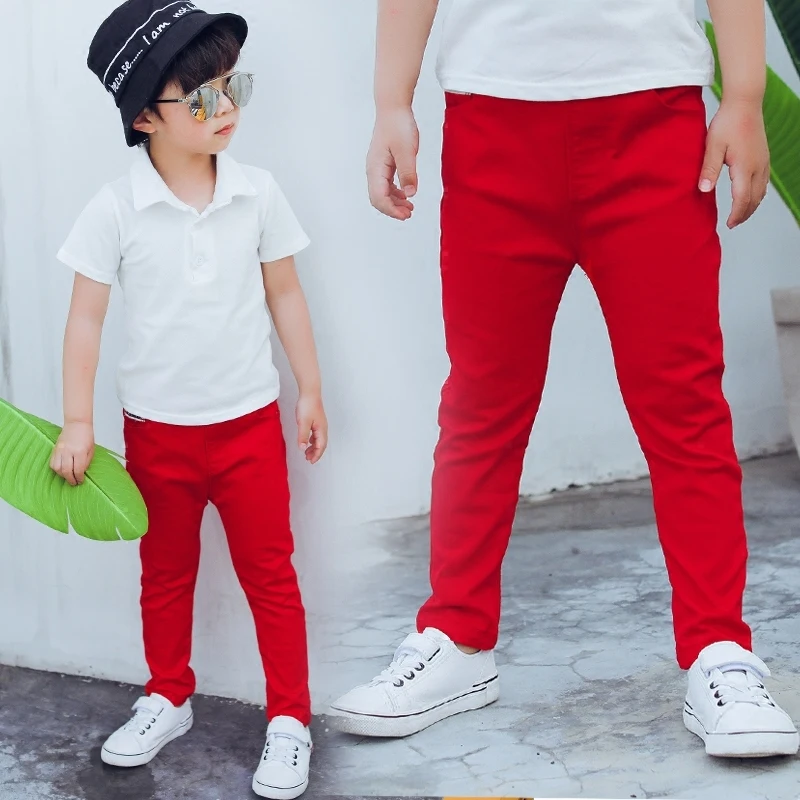 Children Boys Red Black Pants Toddler Stretch Cotton Autumn 2021 Kids Legging Jeans For 2 4 5 6 7 8 9 10 Years - AliExpress